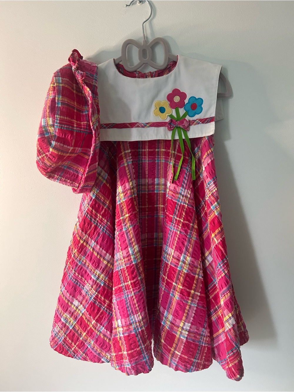 Vintage Rainbow Tag Gymboree Plaid Seersucker Dress with Matching Hat